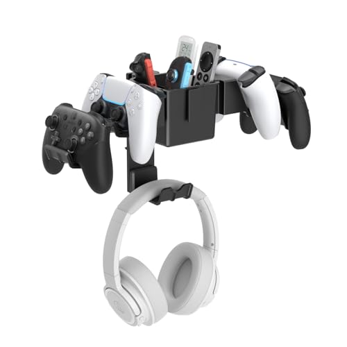 KDD Controller Wall Mount & Headset Holder, Universal Gaming Organizer Stand with Storage Box, Fits Xbox Series X/S, PS4, PS5, Switch, Steam, Gamepad Hanger for Headphones & Accessories - Image 1