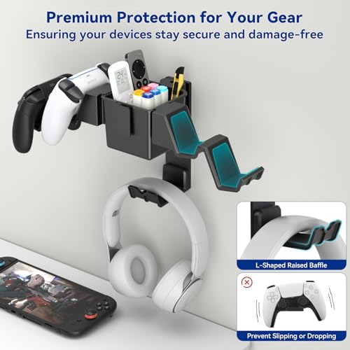 KDD Controller Wall Mount & Headset Holder, Universal Gaming Organizer Stand with Storage Box, Fits Xbox Series X/S, PS4, PS5, Switch, Steam, Gamepad Hanger for Headphones & Accessories - Image 3