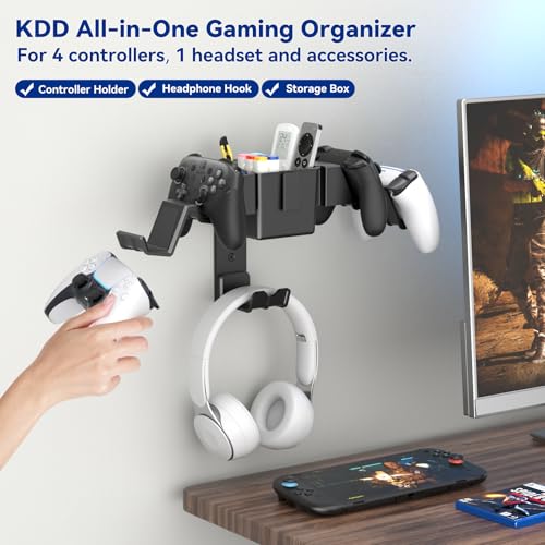 KDD Controller Wall Mount & Headset Holder, Universal Gaming Organizer Stand with Storage Box, Fits Xbox Series X/S, PS4, PS5, Switch, Steam, Gamepad Hanger for Headphones & Accessories - Image 2