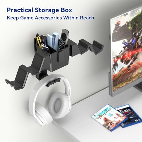 KDD Controller Wall Mount & Headset Holder, Universal Gaming Organizer Stand with Storage Box, Fits Xbox Series X/S, PS4, PS5, Switch, Steam, Gamepad Hanger for Headphones & Accessories - Image 5