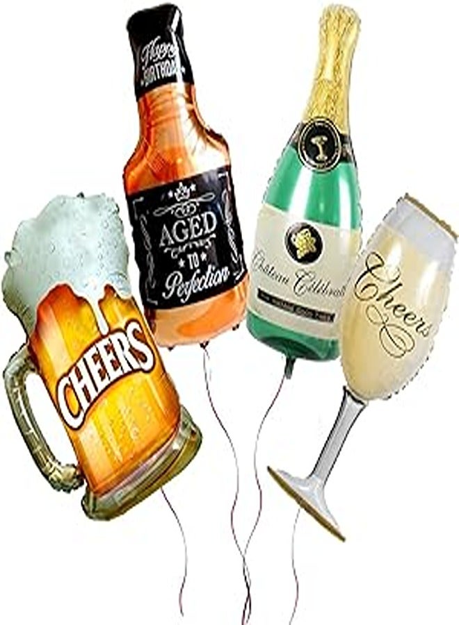 Propsicle Rubber 36" Helium Gas Whisky|Wine|Beer|Cheers Cup Bottle Balloon Set Happy Birthday Party Decoration Item Boy Theme Balloon-Pack Of 4