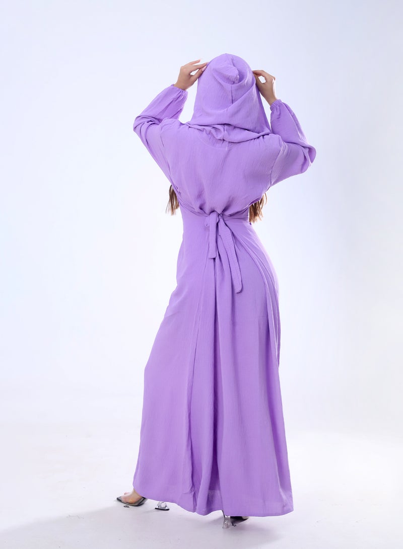 BEBO Plain long dress with hood and belt, free size, fits from 60 to 85 kg approximately_Mauve  - Image 2