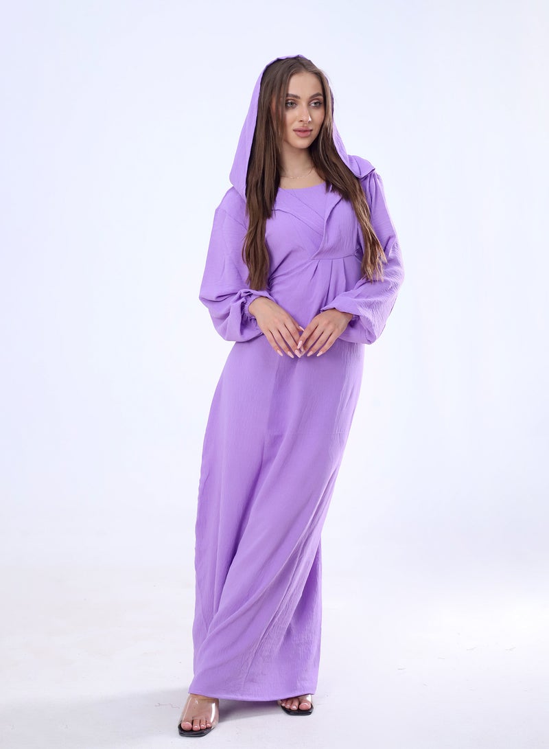BEBO Plain long dress with hood and belt, free size, fits from 60 to 85 kg approximately_Mauve  - Image 1