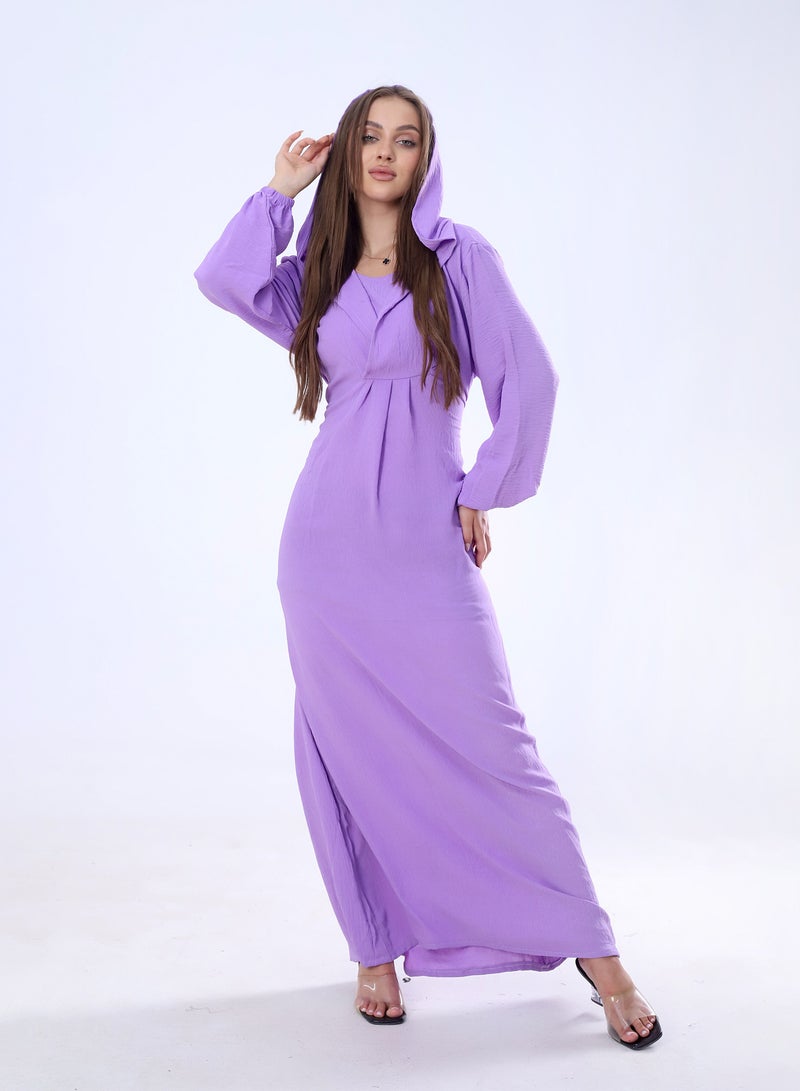 BEBO Plain long dress with hood and belt, free size, fits from 60 to 85 kg approximately_Mauve  - Image 3