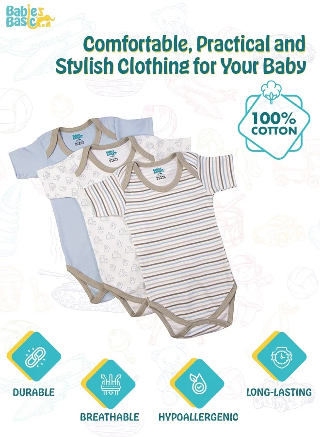 Babies Basic Printed Romper/Bodysuit For Babies - Pack Of 3, Multi Color