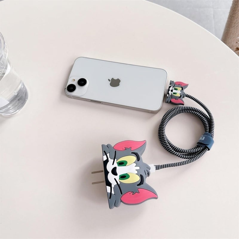 SKYCELL Charger Case Cover with Full Cable Protector 3D Cute Pattern Compatible for iPhone Charger Only 18W & 20W iPhone 16,iPhone 13,iPhone 15,iPhone 14 (TOM Grey) - Image 3