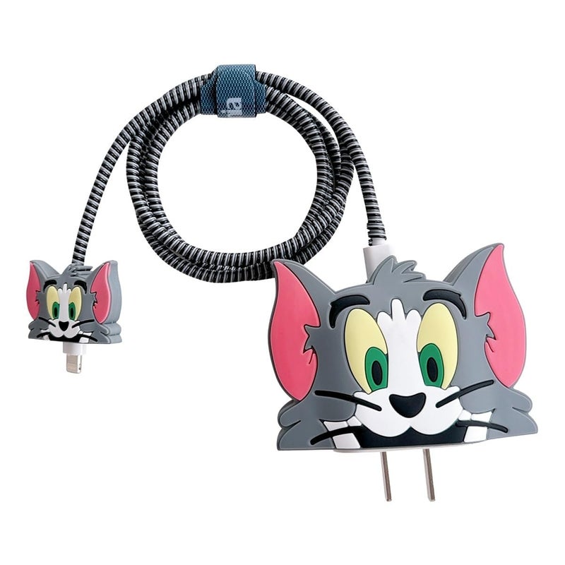 SKYCELL Charger Case Cover with Full Cable Protector 3D Cute Pattern Compatible for iPhone Charger Only 18W & 20W iPhone 16,iPhone 13,iPhone 15,iPhone 14 (TOM Grey) - Image 1