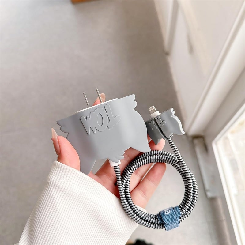 SKYCELL Charger Case Cover with Full Cable Protector 3D Cute Pattern Compatible for iPhone Charger Only 18W & 20W iPhone 16,iPhone 13,iPhone 15,iPhone 14 (TOM Grey) - Image 4