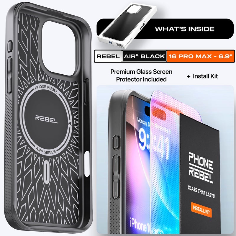 Rebel حافظة REBEL Air لهاتف iPhone 16 Pro Max [سلسلة AirÂ²] متوافقة مع MagSafe قوية، جوانب قابلة للإمساك، غلاف TPU نحيف وخفيف الوزن، زوايا واقية، حلقة عدسة مرتفعة، هاتف 6.9 بوصة 2024 (أسود) - Image 5