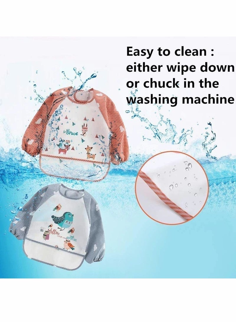 KASTWAVE Baby Waterproof Sleeved Bib, Long Sleeve Bib for Toddler, 3 Pack Infant Toddler Baby Waterproof Sleeved Bib Art Smock Apron 6-36 Months - Image 2