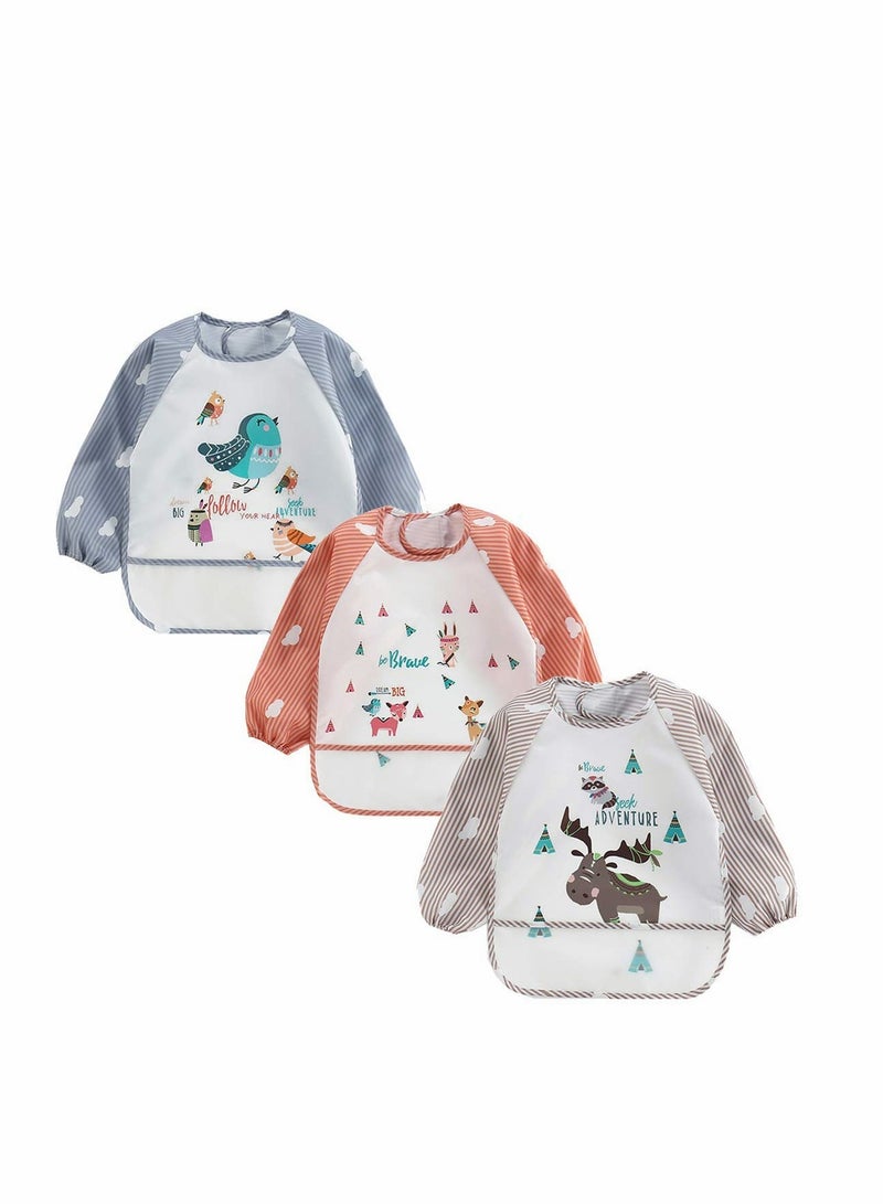 KASTWAVE Baby Waterproof Sleeved Bib, Long Sleeve Bib for Toddler, 3 Pack Infant Toddler Baby Waterproof Sleeved Bib Art Smock Apron 6-36 Months - Image 1