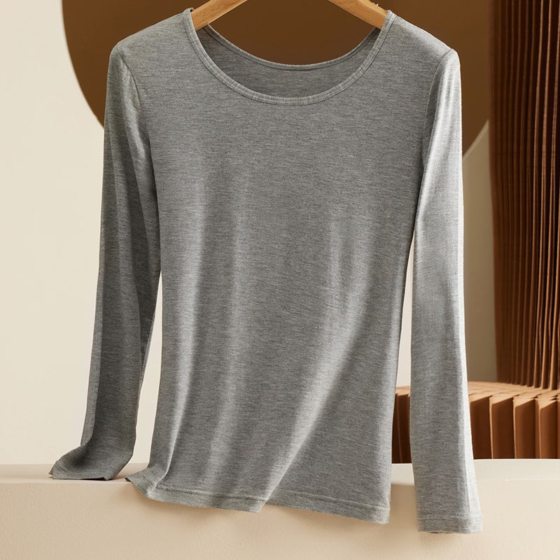Womens Modal Thermal Shirt Autumn Winter Round Neck 601 Gray - Image 1