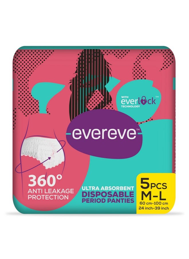 Evereve - EverEve Ultra Absorbent Disposable Period Panties, M-L, 5's Pack, 0% Leaks, Sanitary protection for women & Girls, Maternity Delivery Pads, 360 Protection, Postpartum & Overnight use, Heavy Flow - Image 1