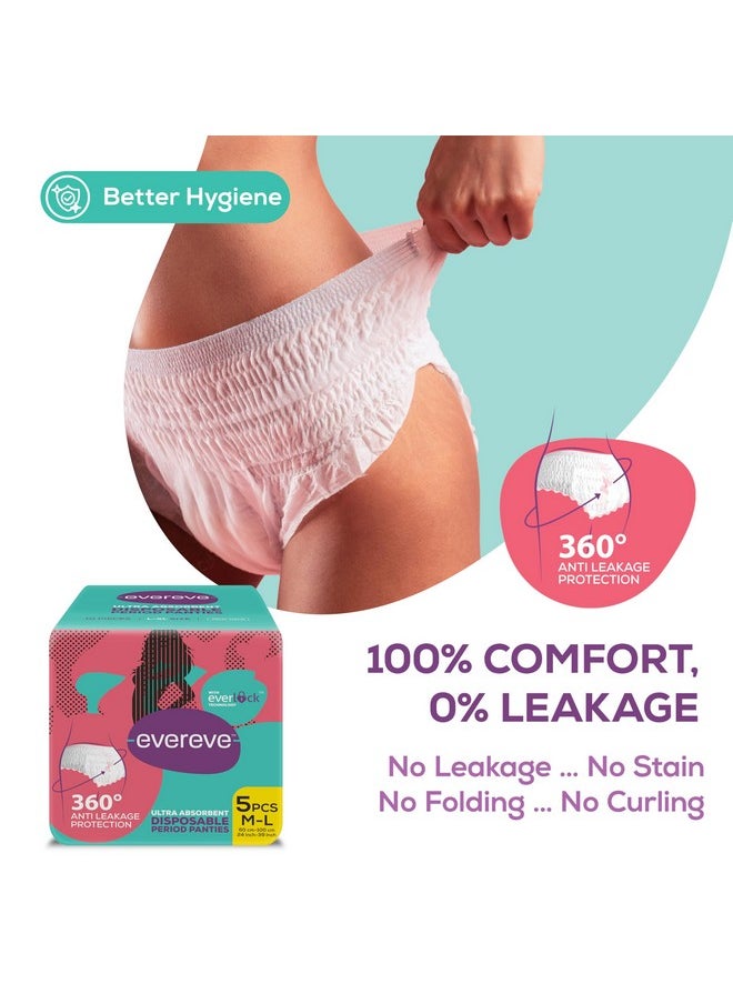 Evereve - EverEve Ultra Absorbent Disposable Period Panties, M-L, 5's Pack, 0% Leaks, Sanitary protection for women & Girls, Maternity Delivery Pads, 360 Protection, Postpartum & Overnight use, Heavy Flow - Image 1