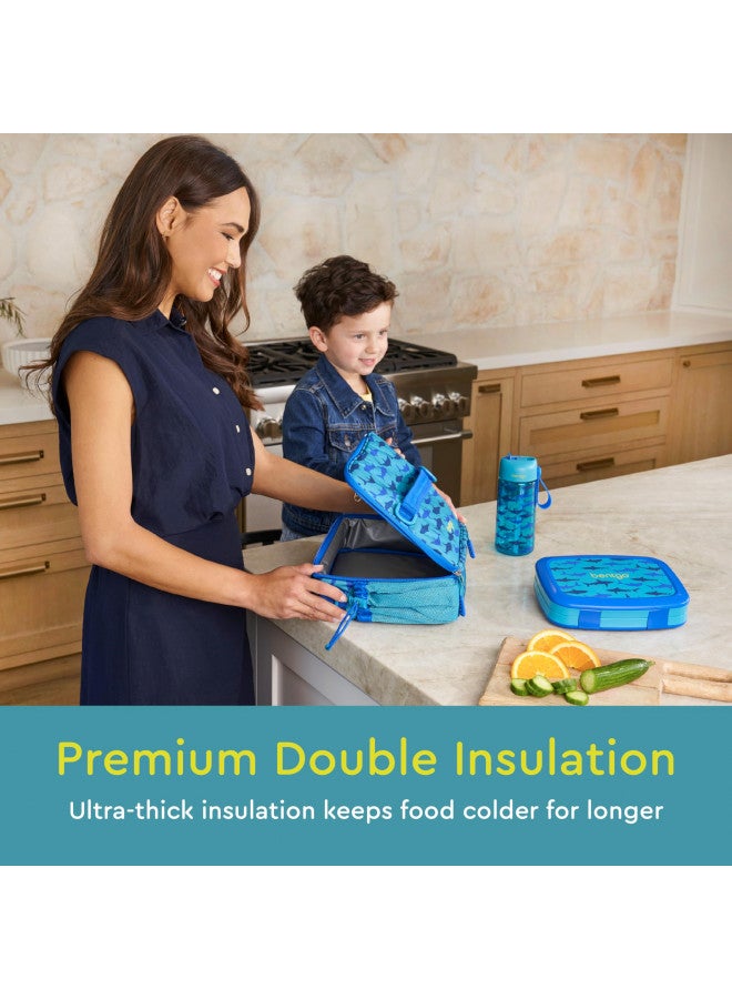 Bentgo Kids Lunch Bag - Durable, Double-Insulated Lunch Bag for Kids 3+; Holds Lunch Box, Water Bottle, & Snacks; Easy-Clean Water-Resistant Fabric & Multiple Zippered Pockets (Shark) - Image 1