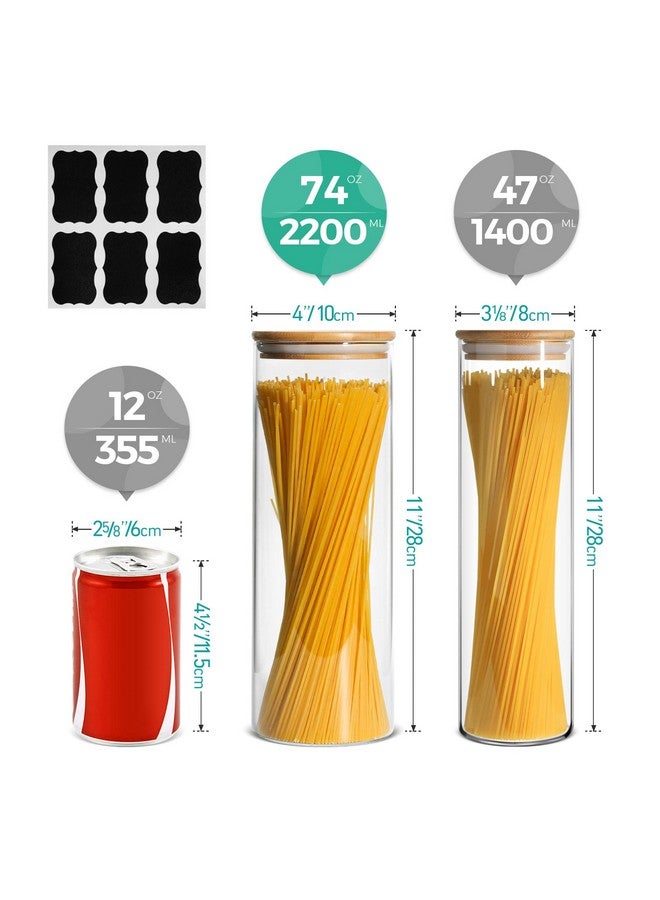 ComSaf Glass Spaghetti Pasta Storage Container with Lids 70oz Set of 3, Tall Clear Airtight Food Storage Jar with Wood Cover Kitchen Pantry Storage Container for Noodles Flour Cereal Coffee Beans - Image 1
