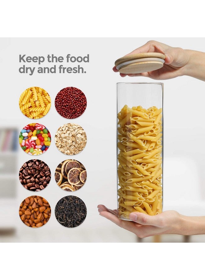 ComSaf Glass Spaghetti Pasta Storage Container with Lids 70oz Set of 3, Tall Clear Airtight Food Storage Jar with Wood Cover Kitchen Pantry Storage Container for Noodles Flour Cereal Coffee Beans - Image 3