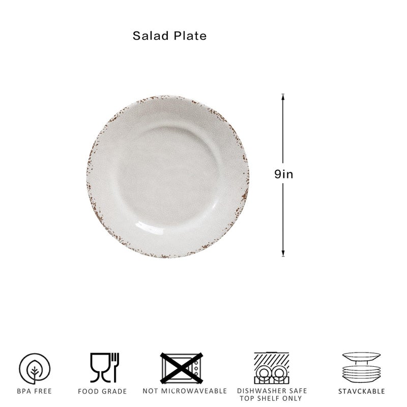 ZAROCRUS 6-Piece Farmhouse Salad Plates Set, BPA Free and Chip Resistant 9-Inch Lightweight Round Melamine Plates, White Plate for Dessert, Salad, Appetizer, and Cake, Small Dinner Plate - Image 4