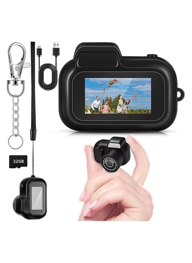 Camera Keyring, Digital Camera 1080P HD 2MP with 0.96'' Color Screen and Hand Strap, 32GB Card, Thumb DV DVR Video Camera for Kids Teens Students Autonomy - Image 1