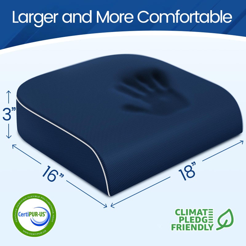 SweetSlubr Seat Cushion for Tailbone Pain Relief, Office Chair Cushion, Memory Foam Large Chair Cushion with Non-Slip Cover for Soft Support at Office Chair, Car Seat, Airplane Dark Blue/Large - Image 2