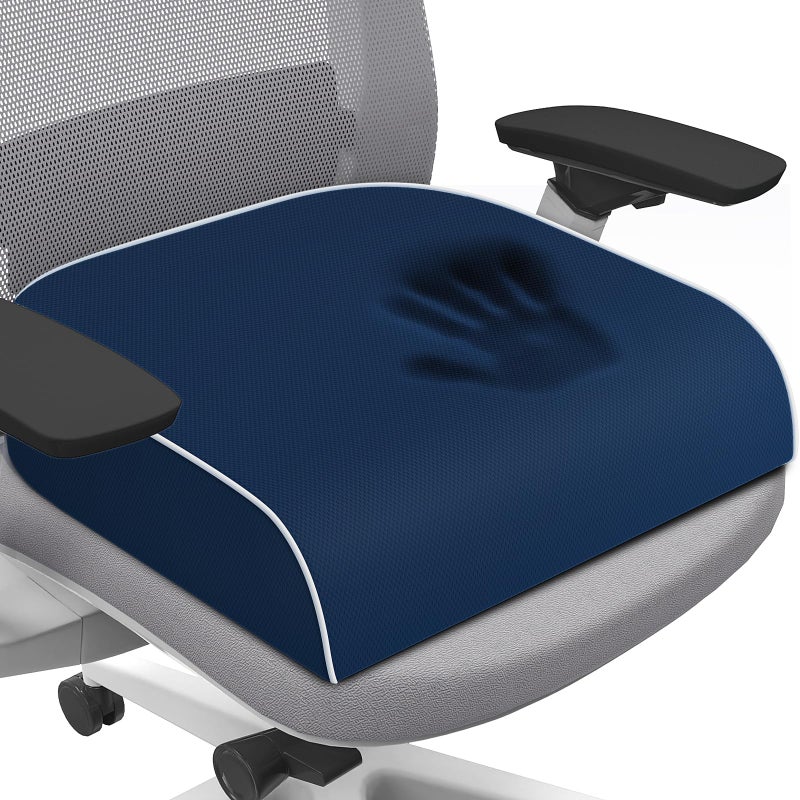 SweetSlubr Seat Cushion for Tailbone Pain Relief, Office Chair Cushion, Memory Foam Large Chair Cushion with Non-Slip Cover for Soft Support at Office Chair, Car Seat, Airplane Dark Blue/Large - Image 1