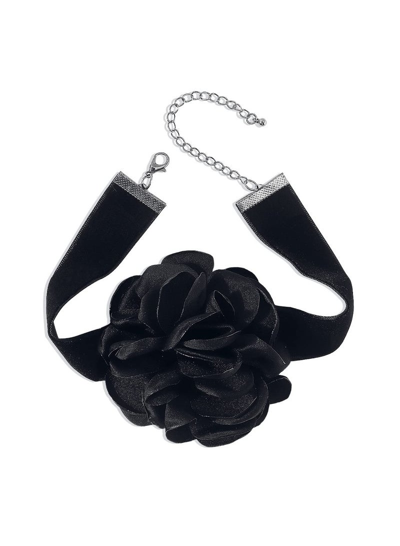 SYOSI Flower Choker Necklaces for Women Rose Choker Black Choker Necklace Rosette Camellia Daisy Floral Choker Necklace Black White Flower Choker Necklaces for Girls Spring Summer Necklace - Image 1