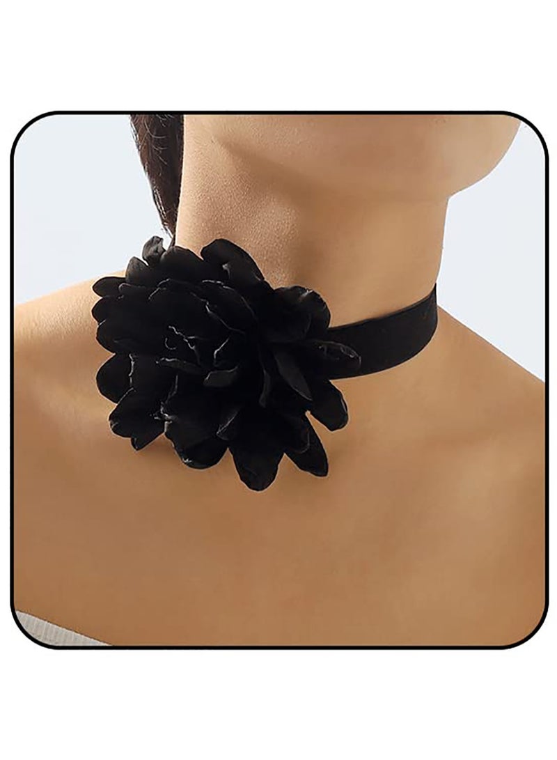 SYOSI Flower Choker Necklaces for Women Rose Choker Black Choker Necklace Rosette Camellia Daisy Floral Choker Necklace Black White Flower Choker Necklaces for Girls Spring Summer Necklace - Image 2