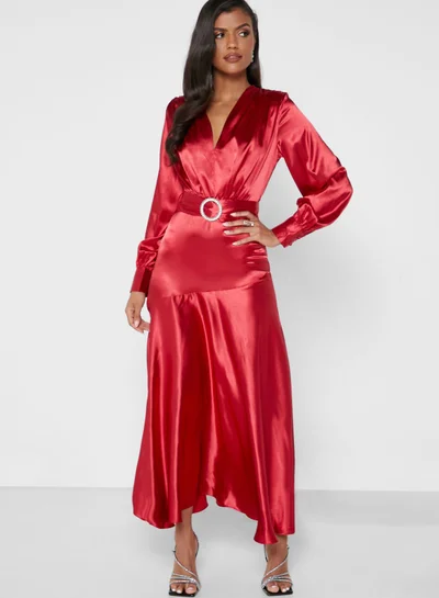 Khizana Puff Sleeve Satin Dress