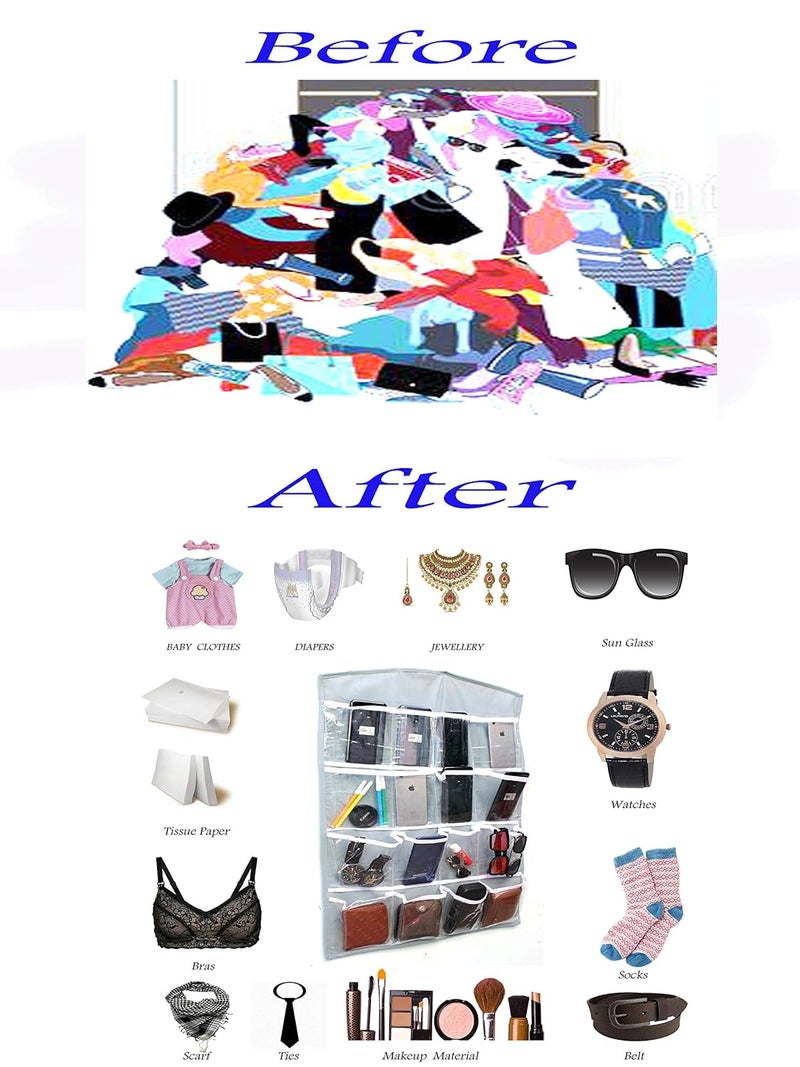 OxbOw 16 Pocket Hanging Innerwear Organiser For Wardrobe Socks Organizer For Wardrobe Wardrobe Organizer For Storage Wardrobe Organiser For Bra Undergarments Organizer75X45 CM Pack of 1 Grey - Image 5
