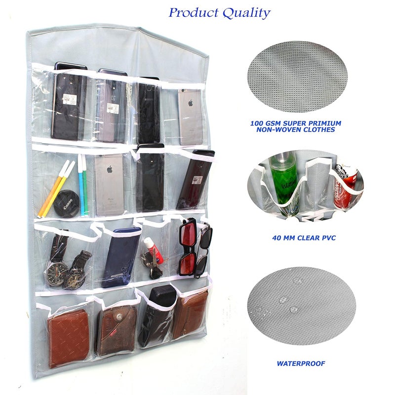 OxbOw 16 Pocket Hanging Innerwear Organiser For Wardrobe Socks Organizer For Wardrobe Wardrobe Organizer For Storage Wardrobe Organiser For Bra Undergarments Organizer75X45 CM Pack of 1 Grey - Image 3