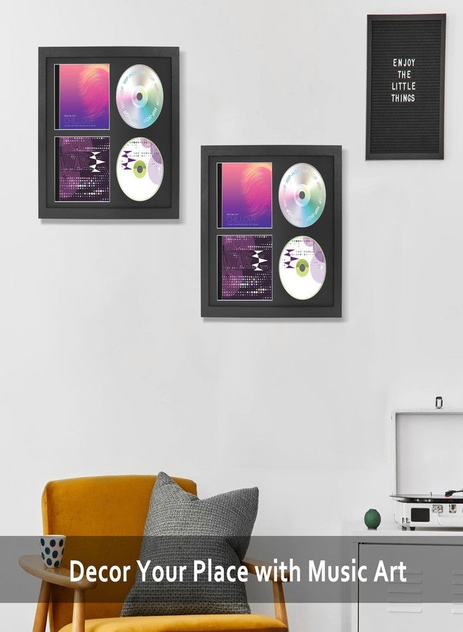 FramePro إطار عرض مزدوج للأقراص المدمجة من FramePro، مقاس 14.2 × 12.8 بوصة، حامل أقراص تسجيل موقعة بزجاج حقيقي، ديكور موسيقي معلق على الحائط، لون أسود غير لامع - Image 2