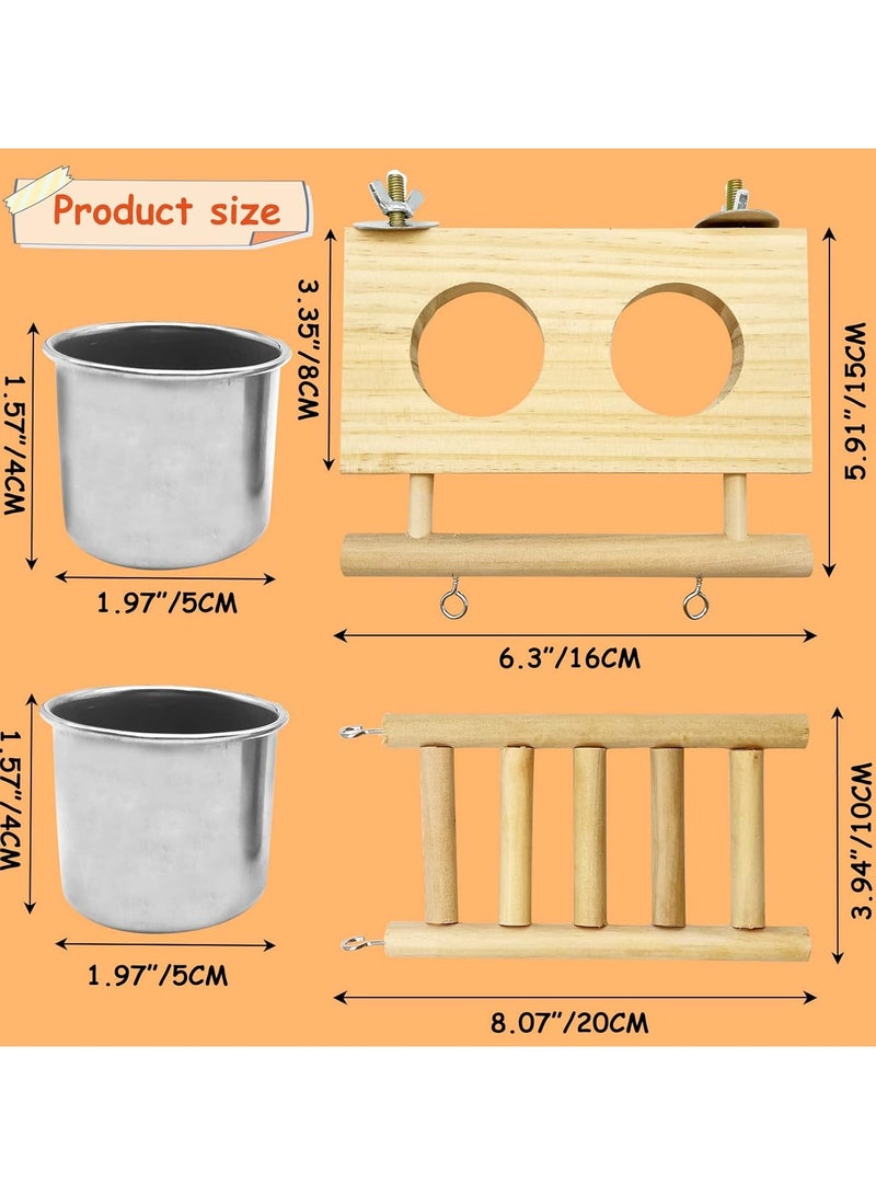 Mmmon Bird Food Stainless Steel Cups Wooden Perch Stand Hanging Feeder Bowls Feeding and Watering suppliesfor Parakeets Conures Cockatiels Budgie Parrot - Image 3