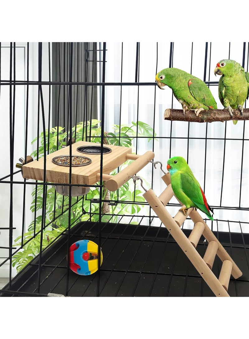 Mmmon Bird Food Stainless Steel Cups Wooden Perch Stand Hanging Feeder Bowls Feeding and Watering suppliesfor Parakeets Conures Cockatiels Budgie Parrot - Image 5