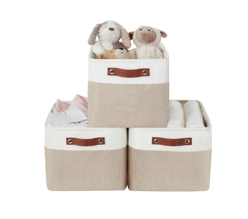 DECOMOMO Storage Baskets for Shelves  Fabric Closet Organizers and Storage Bins Perfect Baskets for Organizing Closet Toys Nursery Beige and White XL  3 Pack