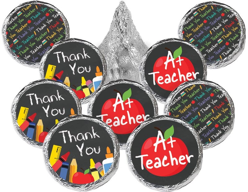 DISTINCTIVS Teacher Appreciation Chocolate Kisses Candy Stickers  Thank You Teacher Stickers  180 Count