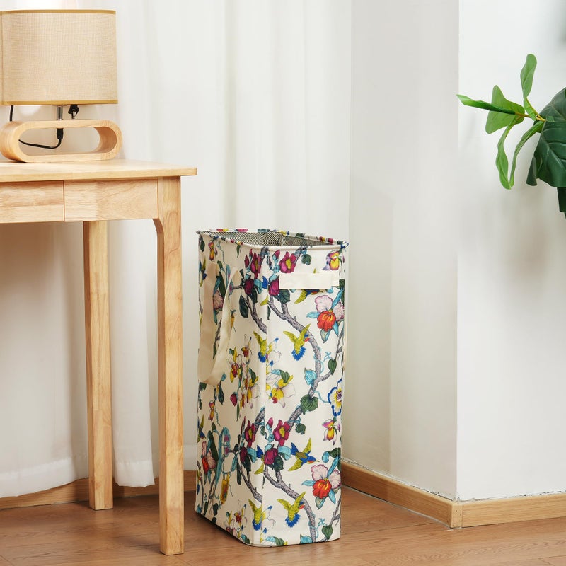 efluky Slim Laundry Basket, Narrow Laundry Hamper with Handles, Collapsible Dirty Clothes Hamper, Tall Laundry Bin for Laundry Room, Dorm and Bedroom, 48L (12.7 Gallon) Floral - Image 5