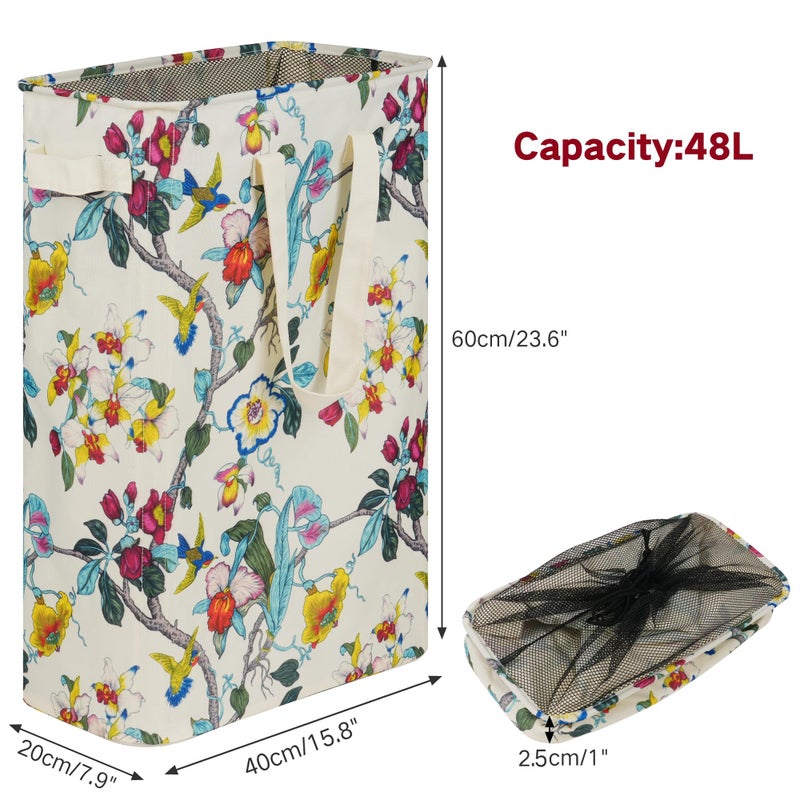 efluky Slim Laundry Basket, Narrow Laundry Hamper with Handles, Collapsible Dirty Clothes Hamper, Tall Laundry Bin for Laundry Room, Dorm and Bedroom, 48L (12.7 Gallon) Floral - Image 2