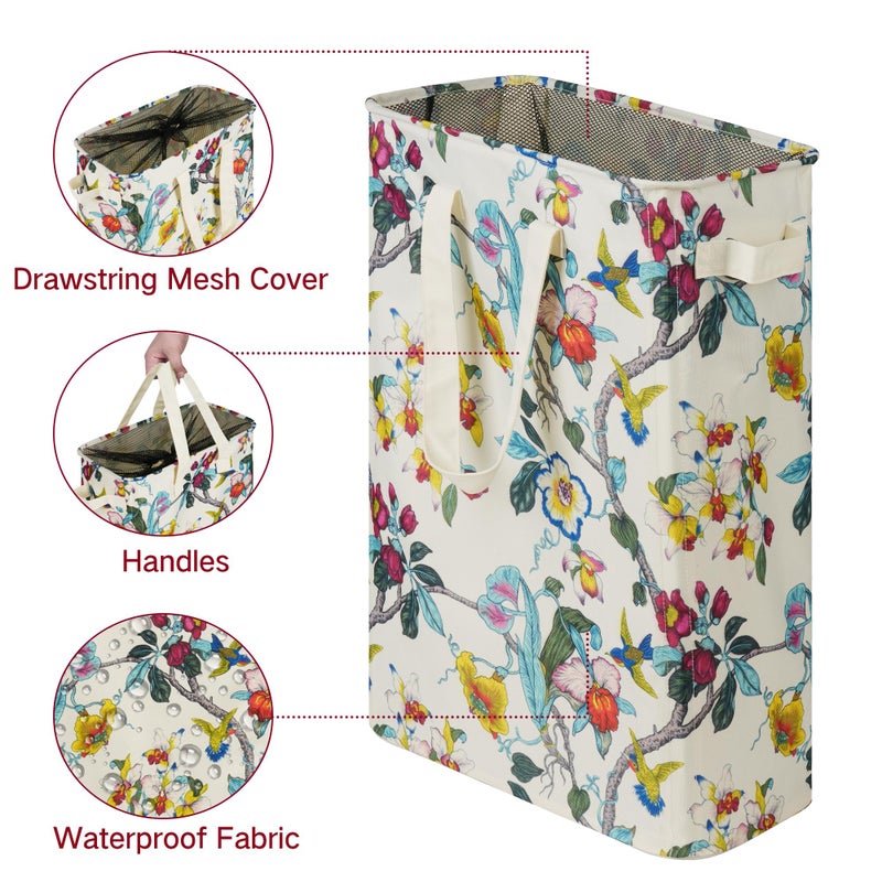 efluky Slim Laundry Basket, Narrow Laundry Hamper with Handles, Collapsible Dirty Clothes Hamper, Tall Laundry Bin for Laundry Room, Dorm and Bedroom, 48L (12.7 Gallon) Floral - Image 3