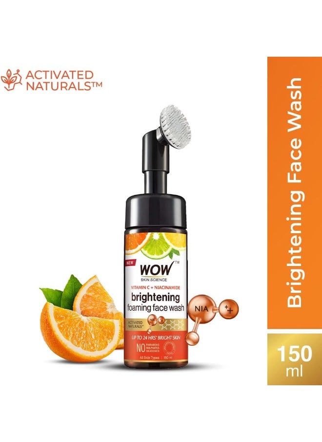 WOW Skin Science - Brightening Vitamin C Foaming Face Wash With Built In Face Brush For Deep Cleansing, 150 Ml - Image 1