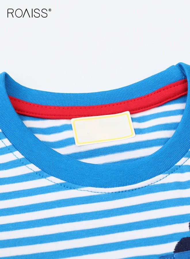 roaiss Toddlers Striped Long-Sleeve T-Shirt, Soft Comfortable Shirt with Cartoon Pattern, Casual Crewneck Printed T-Shirts for Boys, Suitable for All Occasions - Image 3