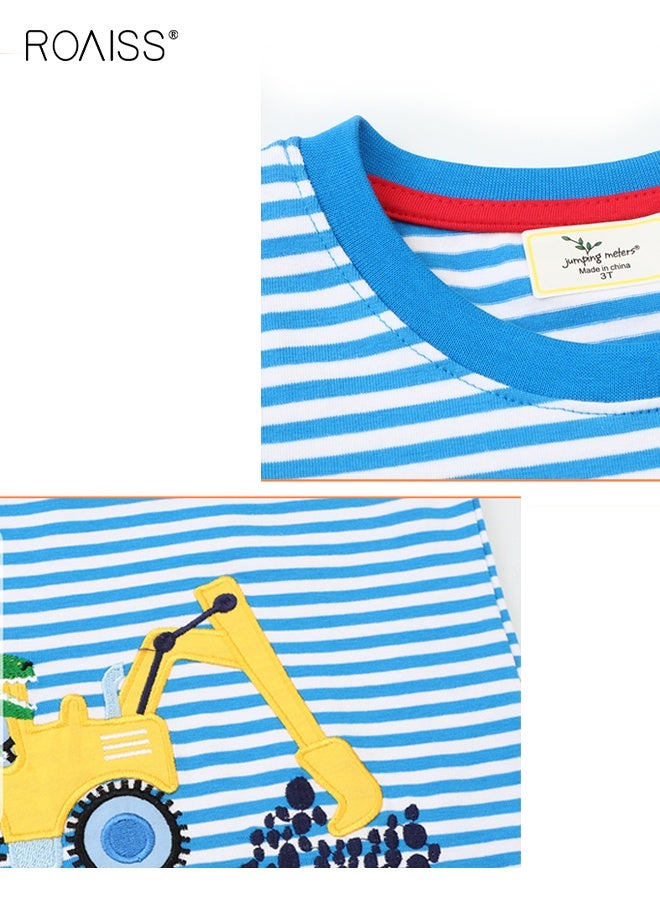roaiss Toddlers Striped Long-Sleeve T-Shirt, Soft Comfortable Shirt with Cartoon Pattern, Casual Crewneck Printed T-Shirts for Boys, Suitable for All Occasions - Image 5