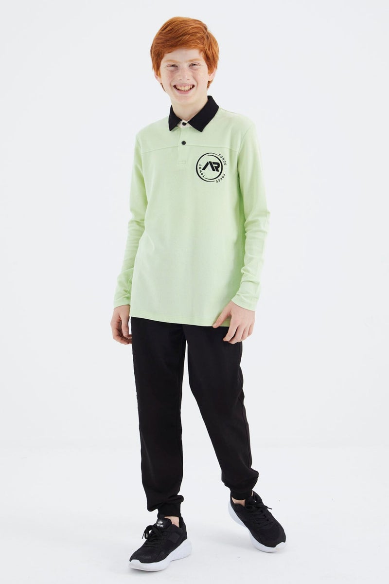 Tommy Life Light Green Polo Neck Boy T-Shirt - 11172 - Image 5