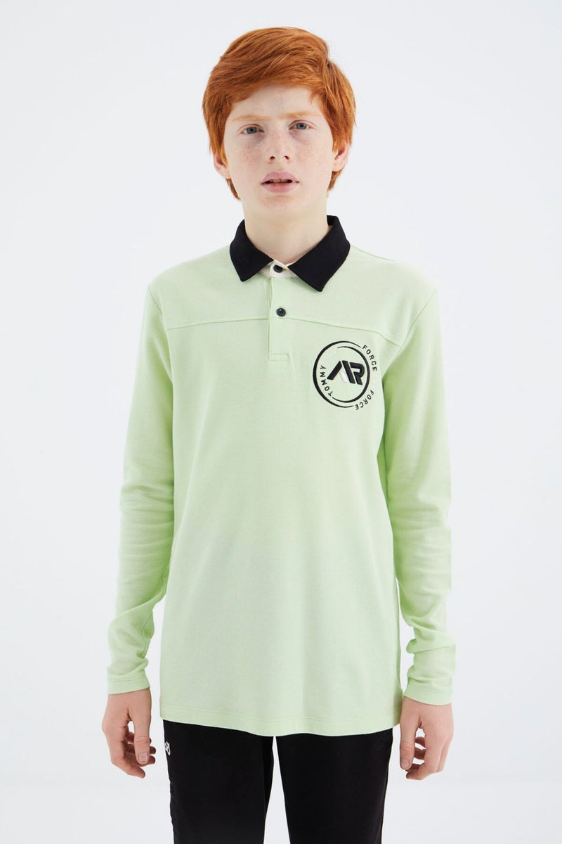 Tommy Life Light Green Polo Neck Boy T-Shirt - 11172 - Image 3