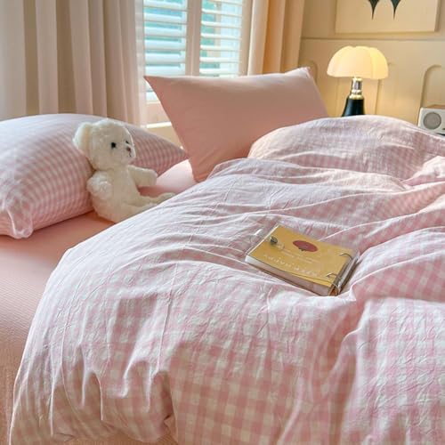Nayoroom Gingham Duvet Cover Queen Size Pink White Plaid Checkered Comforter Cover Grid Farmhouse Bedding Set 3 Pcs Soft Breathable Washed Microfiber Gifts for Women Men - Image 5