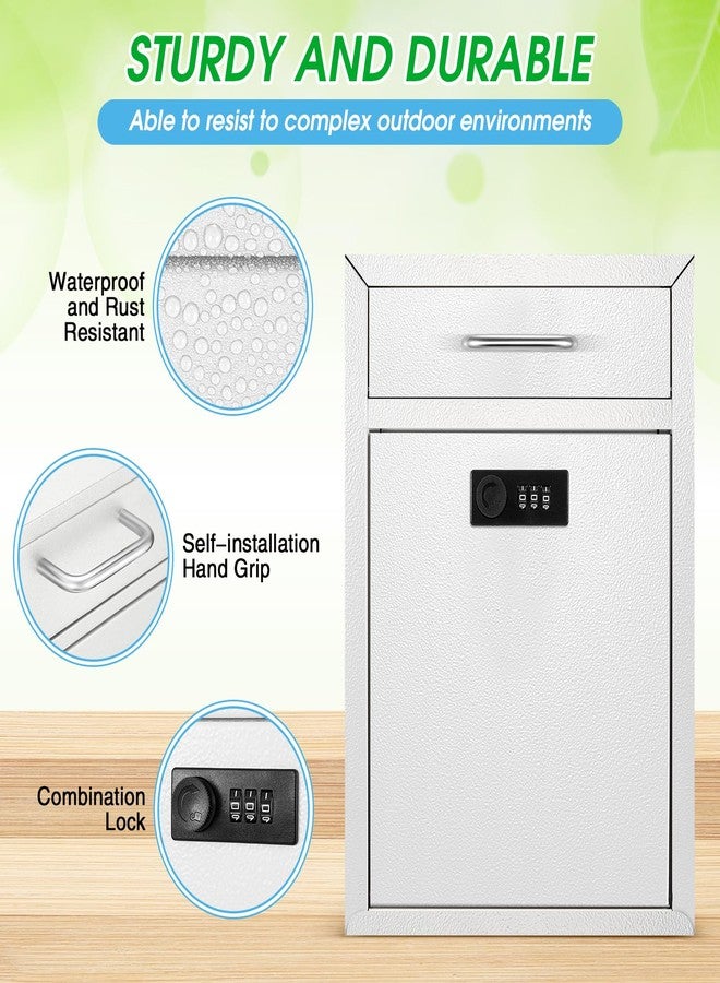 Yaocom صندوق بريد جداري من ياوكوم مزود بقفل برقم سري، صندوق بريد أمان كبير قابل للقفل للبريد الخارجي الآمن، صندوق بريد معدني معلق قابل للقفل (أبيض، 12 × 8.5 × 3 بوصات) - Image 3