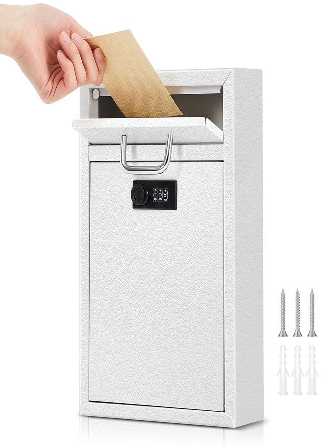 Yaocom صندوق بريد جداري من ياوكوم مزود بقفل برقم سري، صندوق بريد أمان كبير قابل للقفل للبريد الخارجي الآمن، صندوق بريد معدني معلق قابل للقفل (أبيض، 12 × 8.5 × 3 بوصات) - Image 1