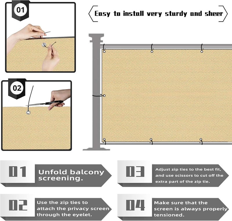 GardenLux 3'x13'Balcony Privacy Screen Cover Fence Cover UV Protection Weatherproof Windscreen Heavy Duty for Patio, Backyard,Sand - Image 4