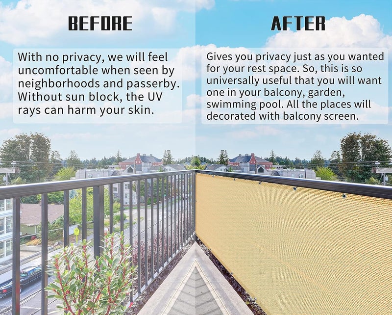 GardenLux 3'x13'Balcony Privacy Screen Cover Fence Cover UV Protection Weatherproof Windscreen Heavy Duty for Patio, Backyard,Sand - Image 5
