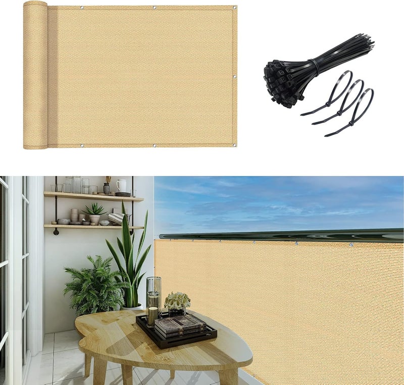 GardenLux 3'x13'Balcony Privacy Screen Cover Fence Cover UV Protection Weatherproof Windscreen Heavy Duty for Patio, Backyard,Sand - Image 1