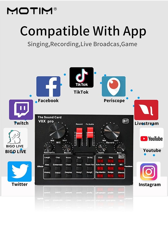 Motim - 11 Pcs BM800 Condenser Microphone+V8S Live Sound Card Set, Mobile Phone Computer Live Broadcast Tiktok Set, Podcast Mic Bundle with Cantilever Stand Adjustable Mic Suspension Arm - Image 1
